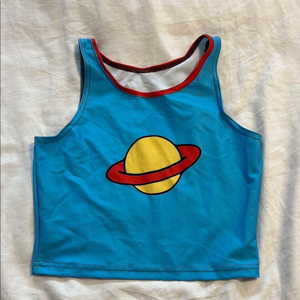 Blue Crop Top with Planet Design